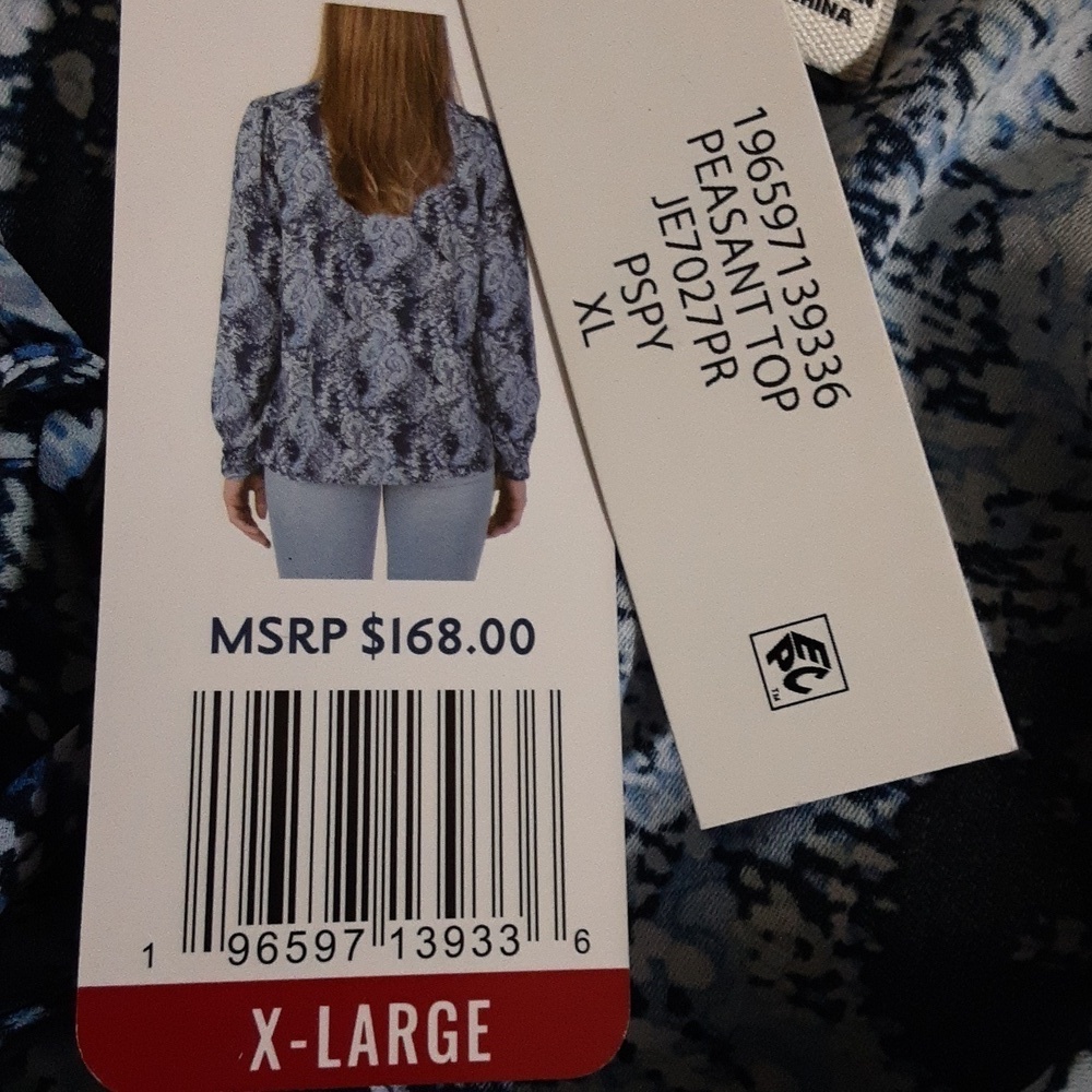 Joie Peasant blouse top Blue Patterned Women Bleu XL casual vacation office boho - Picture 9 of 12